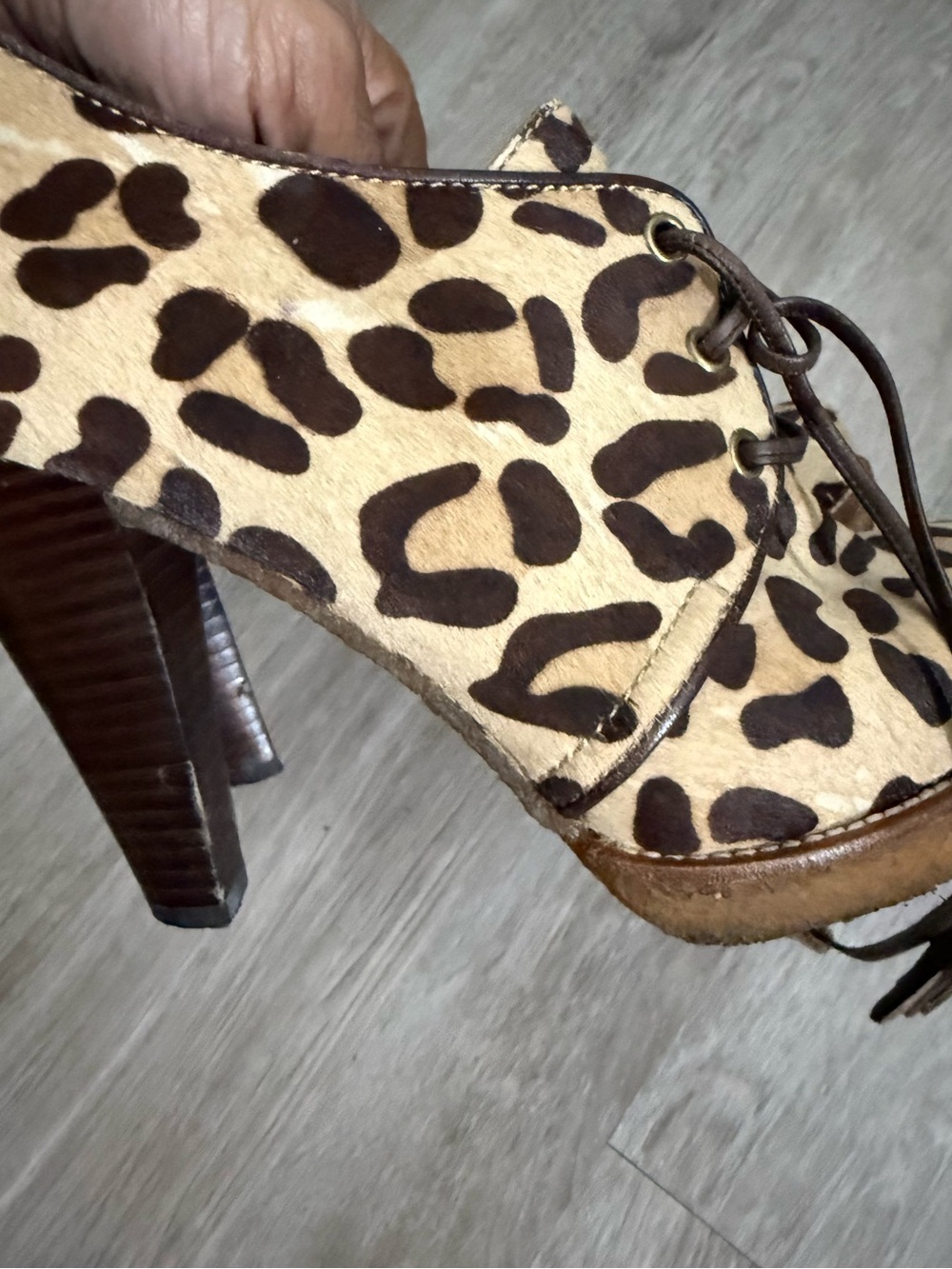 Coach Tullah Calf Hair Leopard Print Lace Up Heeled Booties Tread Sz 9.5 $248 - Picture 4 of 10